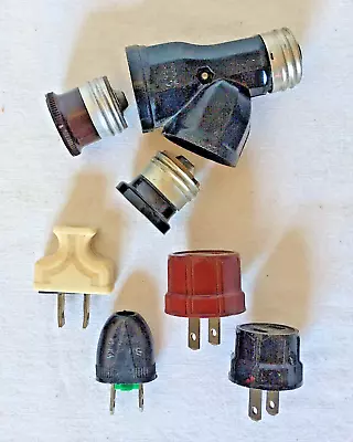 VINTAGE BAKELITE LOT OF 4 RED WHITE BROWN ELECTRIC PLUGS +L  SOCKET W/PLUGS • $29