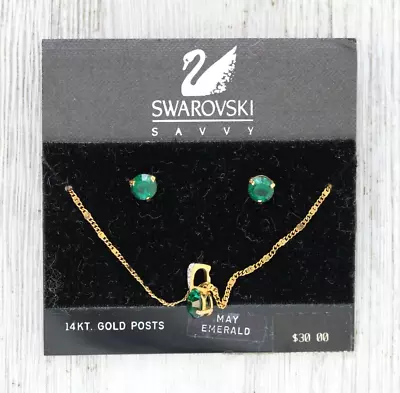 Vintage Swarovski May Crystal Emerald Gold Necklace Earrings Jewelry Set Jewelry • $32