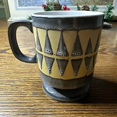 1x Mid Century 1960’s Gray Gold Pedestal Harlequin Pattered  Mug Glazed • $17.40