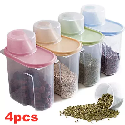 4x Containers Airtight Food Storage Kitchen Plastic Dry Cereal Tub Lid Boxes Set • £8.49