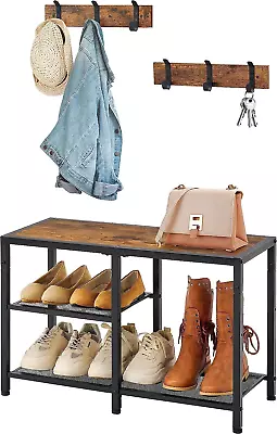 Gewudraw Coat Shoe Bench With Boot Organizer Rustic Brown And Black  • $78.50
