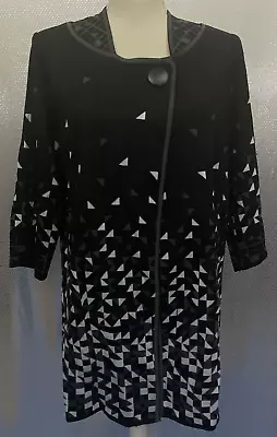 Ming Wang Womens Sz XL Black Triangle Geometric Print One Button Cardigan Jacket • $87.49