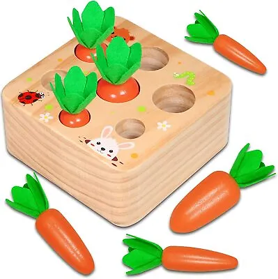 $28.99 • Buy Montessori Wooden Toys Pulling Carrot Shape Matching Size Cognition Baby Toy