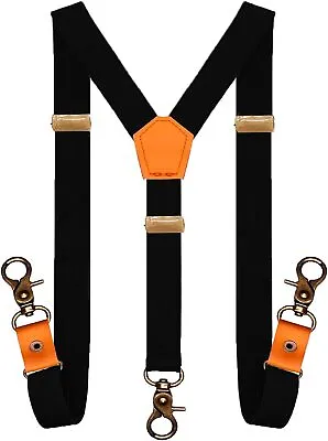 Adjustable Suspenders For Men Bronze Metal Clips Braces With Leather • $16.99
