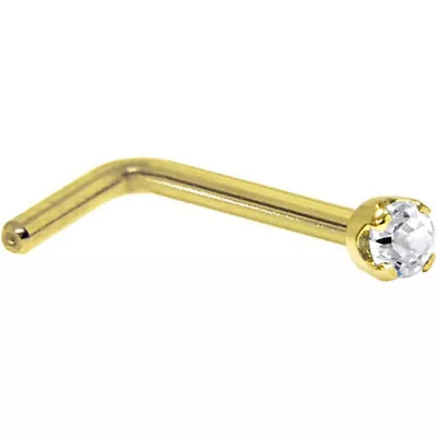 2mm Moissanite Diamond Pass Tester 14K Gold Over 18 Gauge L - Shaped Nose Ring • $18.27