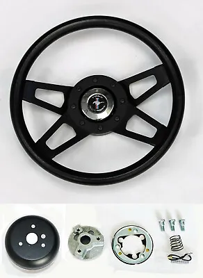 1970-1977 Mustang 13 1/2  Black On Black 4 Spoke Steering Wheel Mustang Cap • $148.49