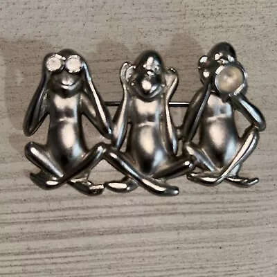 Vintage OAJC See No Evil Hear No Evil Speak No Evil Monkey Brooch Pin • $13