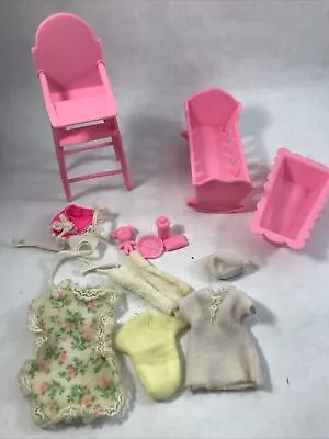 Vintage Barbie Doll Baby Accessories And Clothes High Chair Cradle Blanket • $25