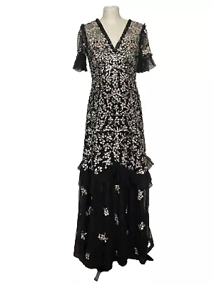 BNWT Needle & Thread Black & White Sequinned GOWN UK12 US8 EU40 Maxi Dress New • £300