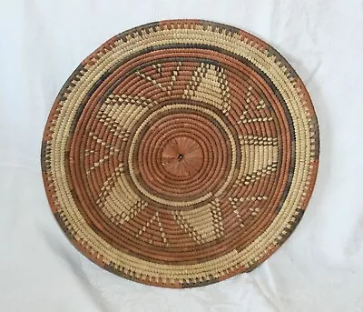 Vintage Hand-Woven Round Pattern African Coiled Flat Basket Plate Wall Decor • $24.99