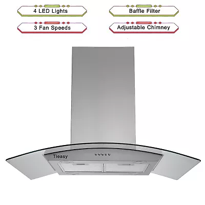 Tieasy 900CFM 36inch Island Range Hood Stainless Steel Vent Kitchen 3-Speed Fan  • $289.99