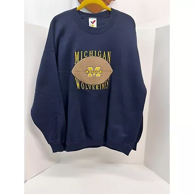 Vintage Michigan Wolverines Sweatshirt- Large Blue Galt Crew-Embossed Football • $25