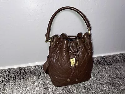 Women’s MCM Shoulder Bucket Bag Handle Quilted Brown Leather Gold Hardware • $64.99