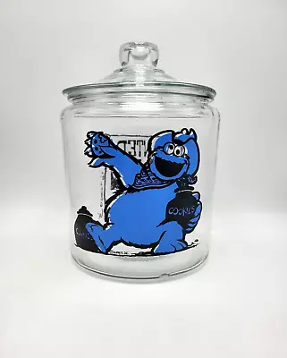 Cookie Monster Cookie Jar W/Lid Wanted Cookie Thief Muppets Clear Glass  • $49.99