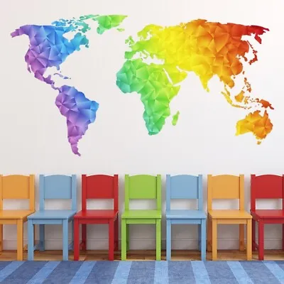 Geometric World Map Educational Wall Sticker WS-45488 • £12.98