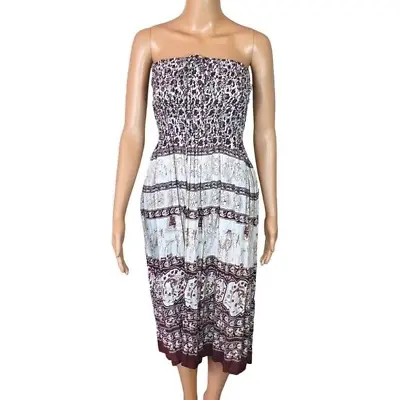 Strapless Elephant Print Dress Boho Sze M  Gypsy Hippy Earthy Indian Bali Beach • $29