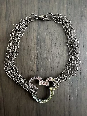 Disney Mickey Mouse Multicolor Crystal Rhinestone Charm Clasp Bracelet Size 7.5” • $50