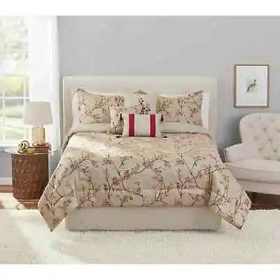 $72.88 • Buy Mainstays 7-Piece Cherry Blossom Jacquard Comforter Set, Red/Tan, King	