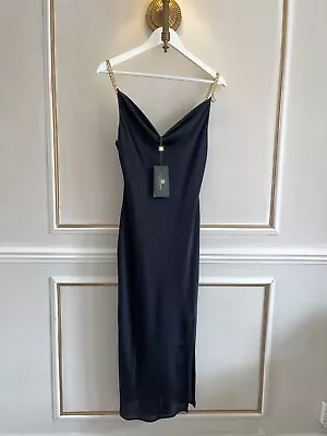 Holland Cooper Size 8 Navy Blue Aurora Satin Midi Dress Ink Navy SOLD OUT • £119
