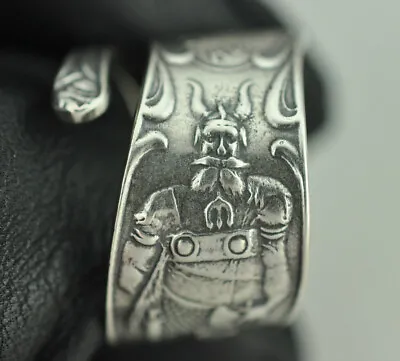 Solid 925 Sterling Silver Viking Warrior Adjustable Spoon Ring • $25.99