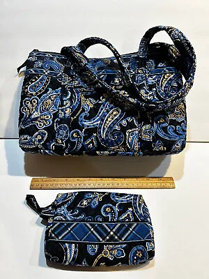 Vera Bradley Windsor Navy Blue Betsy Shoulder Bag & Lined Zippered Make Up Bag • $22