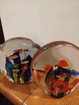 Murano Art Glass Style Fish Aquarium 2   Multicolor Paperweights 2 Nice • $19.95