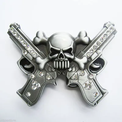 Rhinestones Skull With Gun Metal Fashion Belt Buckle • $11.95