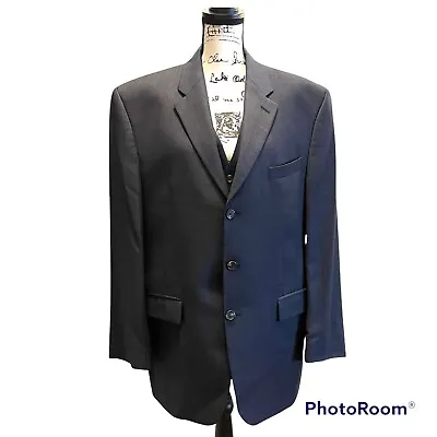 Ralph Lauren Wool 2pc Suit Sport Jacket Vest Blazer Coat Plaid 43R Navy Blue • $69.98