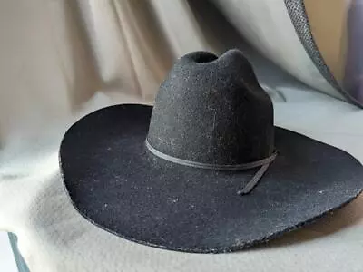 Vintage USA Made 7-1/8 Cowboy Hat XX Fur Blend WESTERN Black Felted DOUBLE S Ss • $79.95