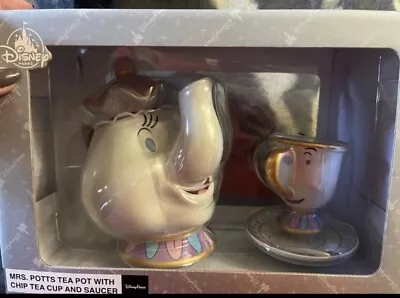 Rare Disney Park Mrs. Potts Tea Pot With Chip Tea Cup And Saucer Figurines • $109.99