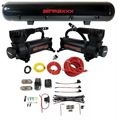 Airmaxxx Dual 580 Black Air Compressors Wire Kit 5 Gallon Steel 9 Port Tank • $478.42