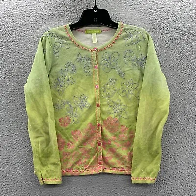 SIGRID OLSEN Sweater Womens Small Top Floral Long Sleeve Green • $12.95