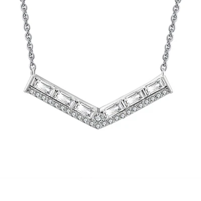 $19.99 • Buy V Shape Necklace Baguette Cz Sterling Silver Chain Womens Ginger Lyne