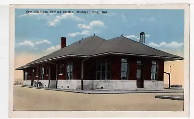 INDIANA Michigan City NEW CENTRAL RAILROAD STATION Unused 1916 Photo Postcard • $4.95