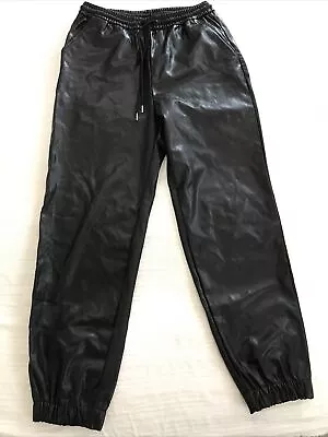 DIVIDED H&M Ladies Pull On Black Sz 6 Stretch JOGGER Faux Leather Pants. Pockets • $11.06