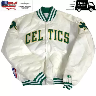 NBA Boston Celtics Starter Bomber White Varsity Satin Vintage Baseball Jacket • $108.99