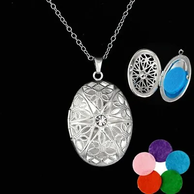 $8.57 • Buy Aroma Diffuser Necklace Open Locket Pendant Perfume Essential Necklace With Pads