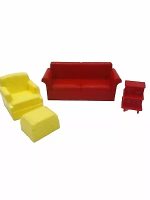 Vintage Marx Dollhouse Living Room Set 4 Piece Couch Chair Ottoman Table Books • $14.99