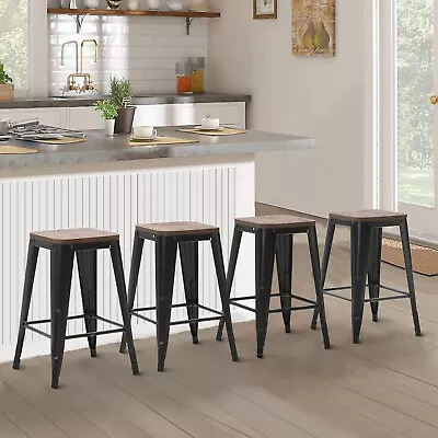 Set Of 4 Metal Bar Stools Stackable Stools Counter Height Barstools For Kitchen • $119.99