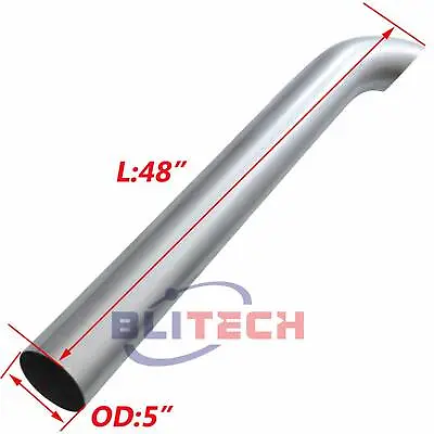 5 Inch Aluminized Exhaust Curved Stack Pipe 5  OD X 48  Length Semi Truck Tube • $59.40