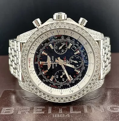 Breitling Bentley 44mm Chronograph 9ct Iced Diamond Black Dial Mens Watch AB0612 • $15359.87