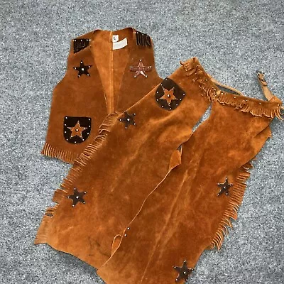 SHEPLERS Vest & Chaps  Youth Size L Suede Leather Western Vintage  MADE IN  USA • $59