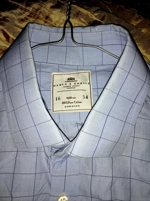 £11.99 • Buy Hawes & Curtis Blue Check Cotton Double Cuff Shirt Size 16/34 Vgc Work