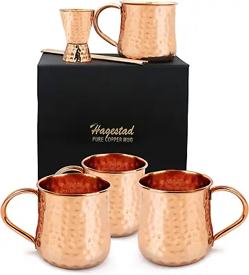 Moscow Mule Cups Set Of 4. Copper Mugs Made From Pure Hammered Copper. Mule Mug  • $54.99
