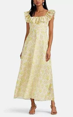 Zimmermann GOLDIE Ruffled Floral Print Linen Midi Dress In Yellow Size 0 • $300