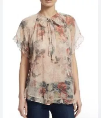 Zimmermann Radiate Cascade Women's Short Sleeves Ruffle Blouse Floral Size 0/XS • $99