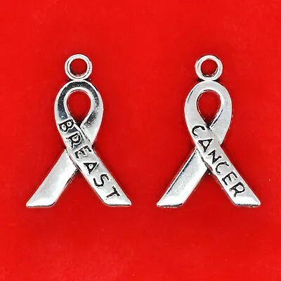 10 X Tibetan Silver Breast Cancer Ribbon Charm Awareness Charm  • £2.39
