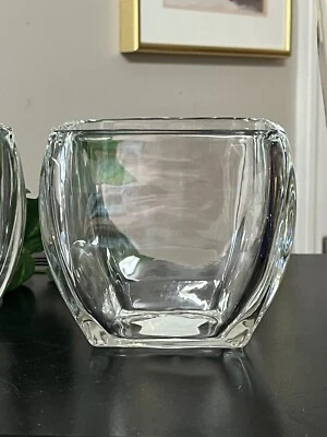 $5 • Buy One Square Glass Candle Holders 4.5” Vase Contoured Rounded Edges