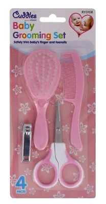 £3.49 • Buy Baby Grooming Set Brush Comb Scissor & Nail Clipper For Baby First Steps - PINK