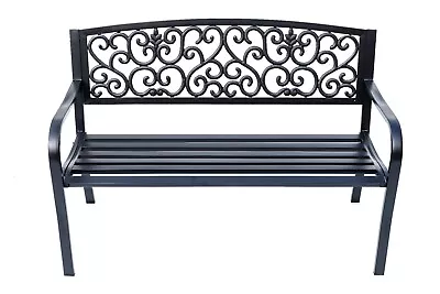 Metal Garden Bench Lattice Outdoor Seat Black/White Patio Yard Porch Chair Decor • $123.99